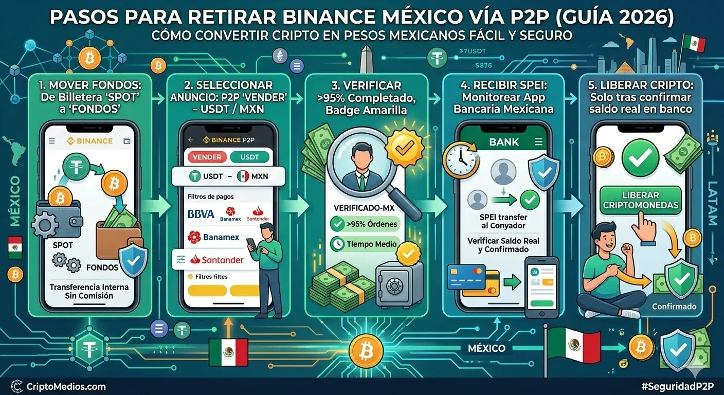 Proceso para retirar Binance México a cuenta bancaria nacional.
